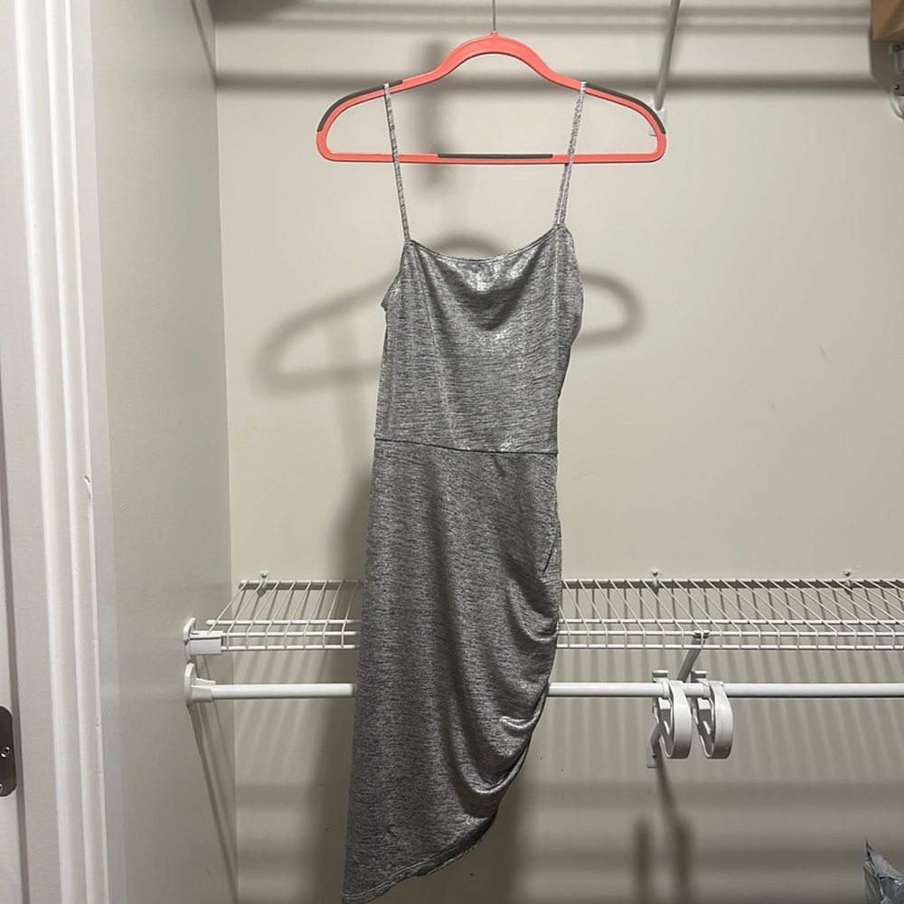 Reformation Metallic Strappy Mini Dress w/ Ruching Detail